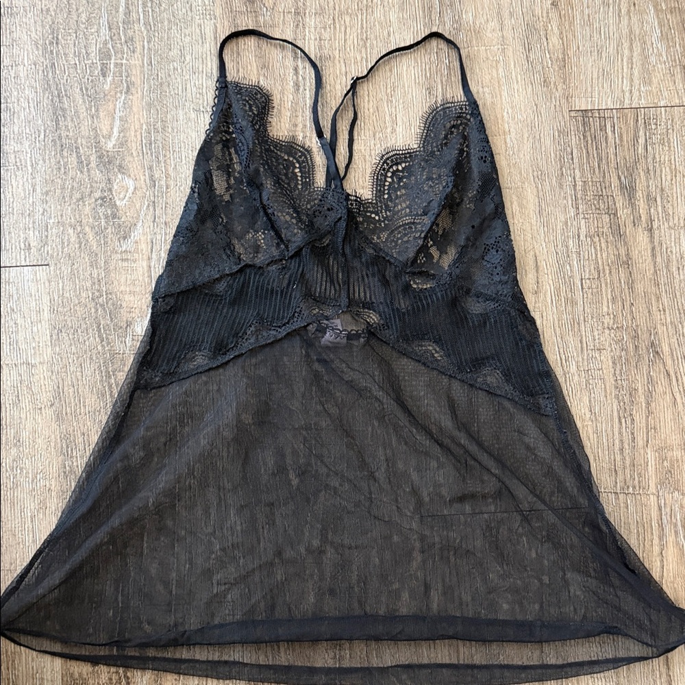 Victoria's Secret Black Sheer Lace Chemise